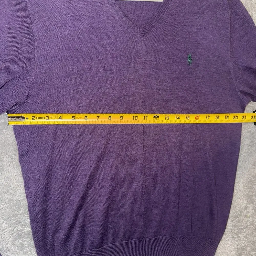 Polo Ralph Lauren Merino Wool V Neck Sweater SZ L Purple Preppy Custom Fit